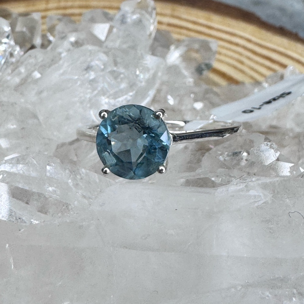 Belgian Teal Fluorite Afghanistan, 925 Sliver Natural Gemstone Ring Size 10